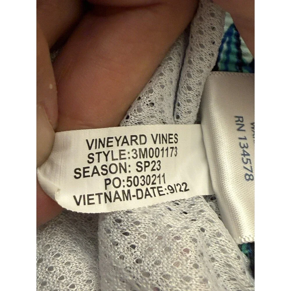 Vineyard Vines Boys Medium Swim Trunks Turtle Pineapple Tropical Blue Mesh Lined